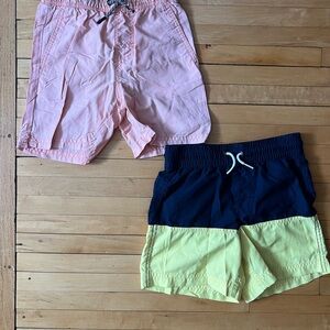 Kids Two-Pack Swim trunk Set - Pink and Yellow/Navy, size boys small (6/7)